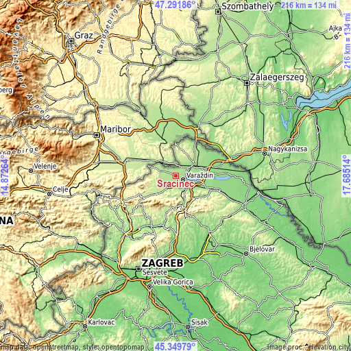 Topographic map of Sračinec