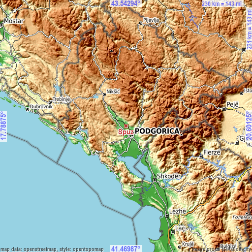 Topographic map of Spuž