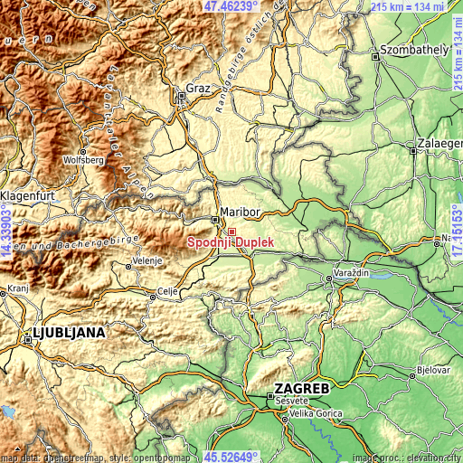 Topographic map of Spodnji Duplek