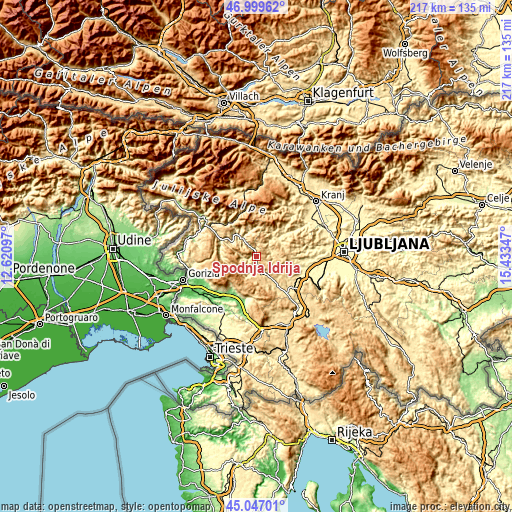 Topographic map of Spodnja Idrija