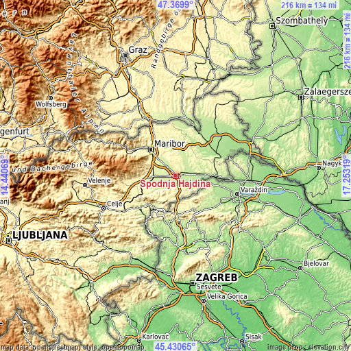 Topographic map of Spodnja Hajdina