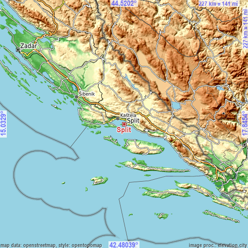 Topographic map of Split