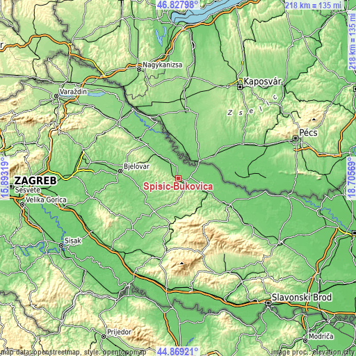 Topographic map of Špišić-Bukovica