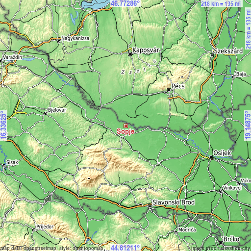 Topographic map of Sopje