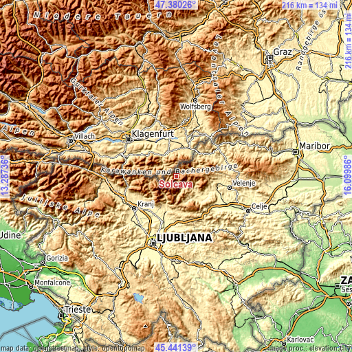 Topographic map of Solčava