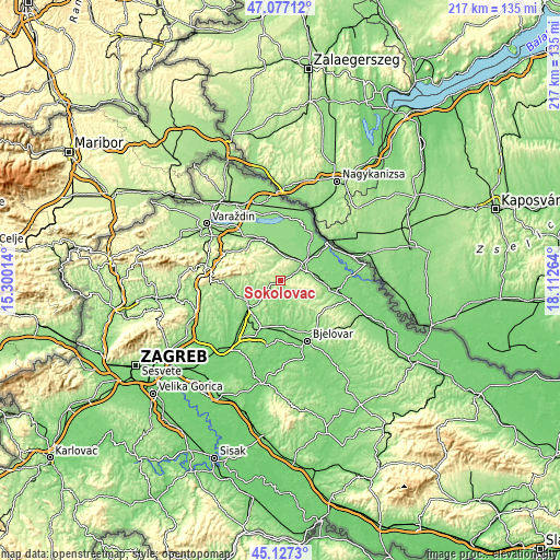 Topographic map of Sokolovac