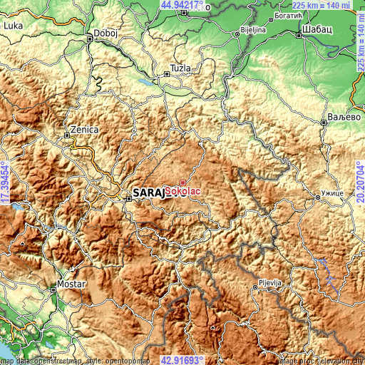 Topographic map of Sokolac