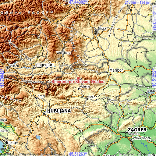 Topographic map of Šmartno pri Slovenj Gradcu