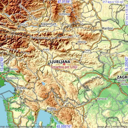 Topographic map of Šmartno pri Litiji
