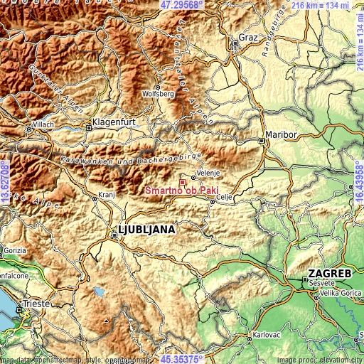Topographic map of Šmartno ob Paki