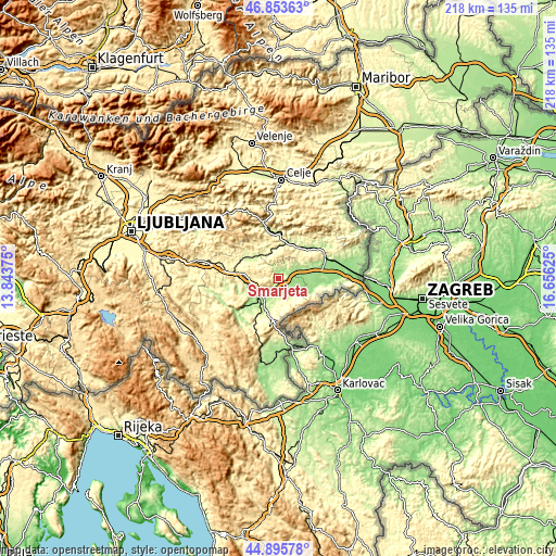 Topographic map of Šmarjeta