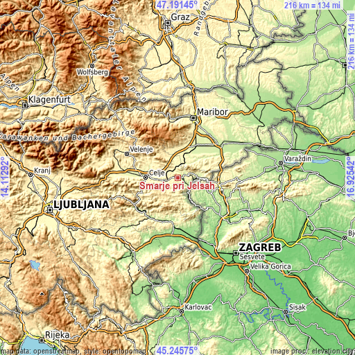 Topographic map of Šmarje pri Jelšah