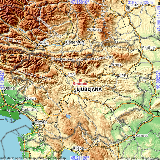 Topographic map of Šmarca