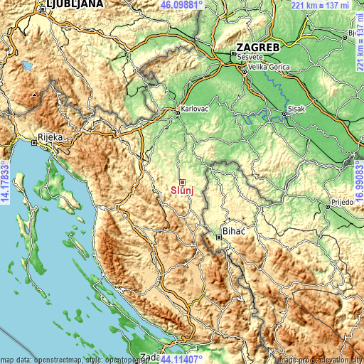 Topographic map of Slunj