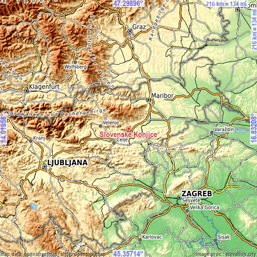 Topographic map of Slovenske Konjice