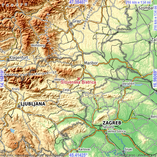 Topographic map of Slovenska Bistrica
