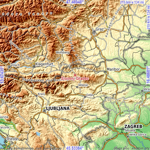 Topographic map of Slovenj Gradec