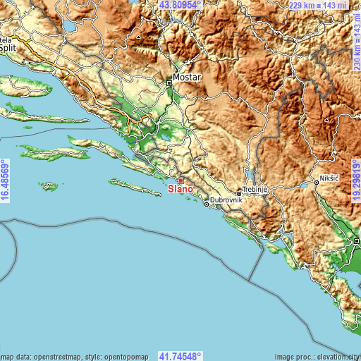 Topographic map of Slano