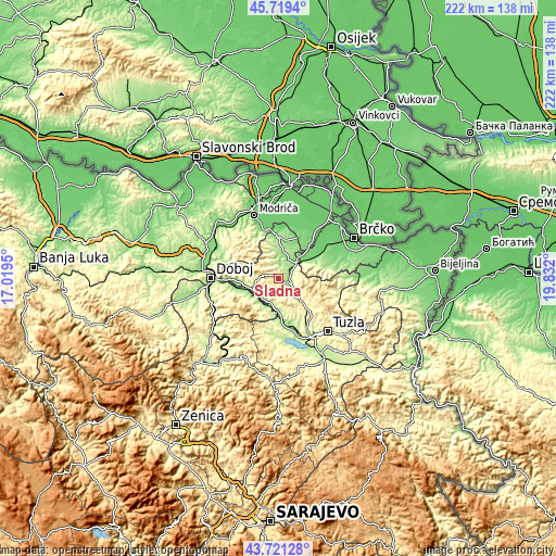 Topographic map of Sladna