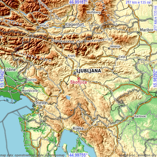 Topographic map of Škofljica