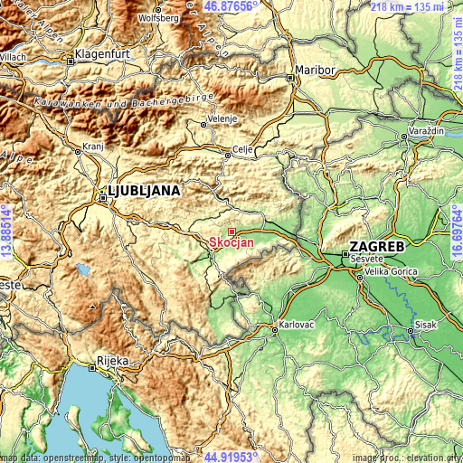 Topographic map of Škocjan