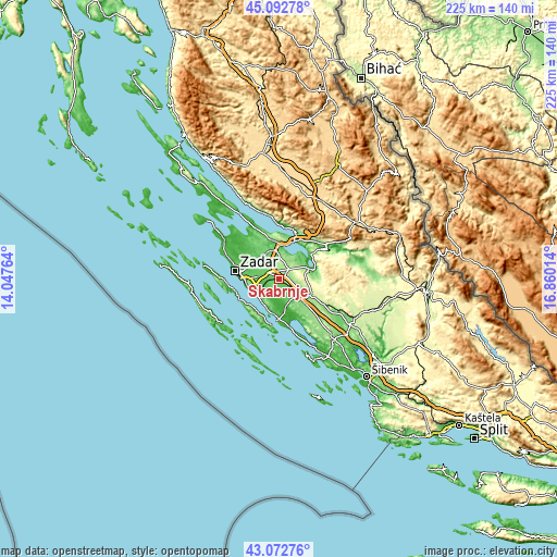 Topographic map of Škabrnje