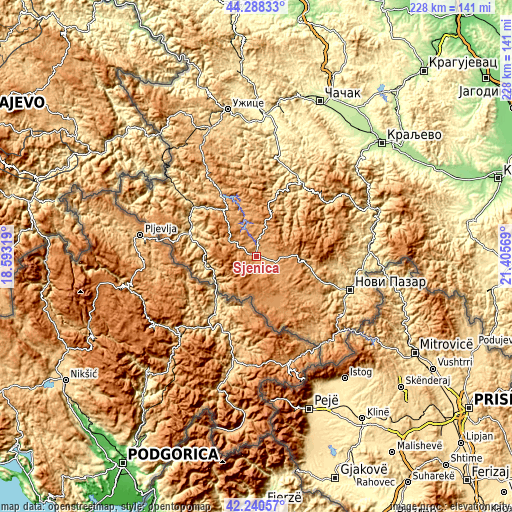 Topographic map of Sjenica