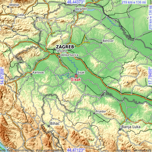 Topographic map of Sisak
