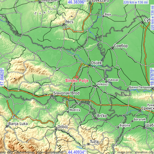 Topographic map of Široko Polje