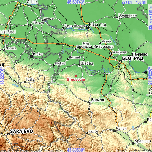 Topographic map of Sinošević