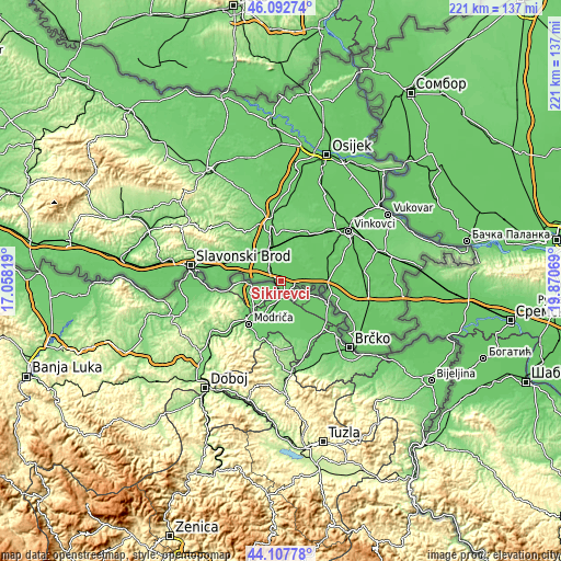 Topographic map of Sikirevci