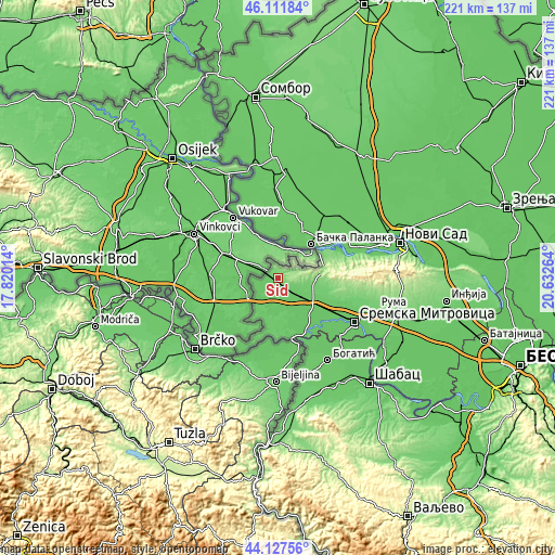 Topographic map of Šid