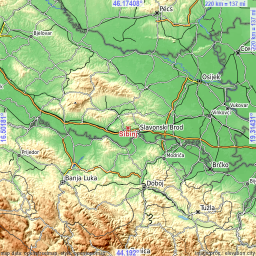 Topographic map of Sibinj