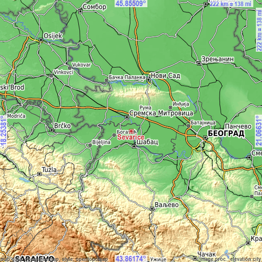 Topographic map of Ševarice