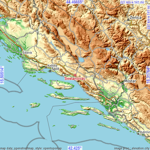 Topographic map of Šestanovac