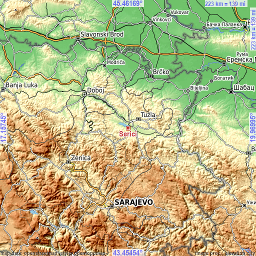 Topographic map of Šerići