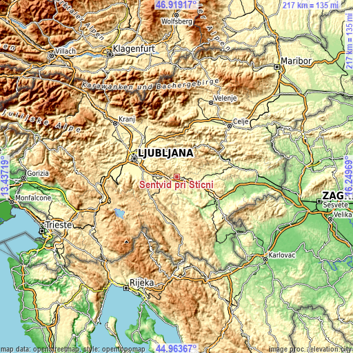 Topographic map of Šentvid pri Stični