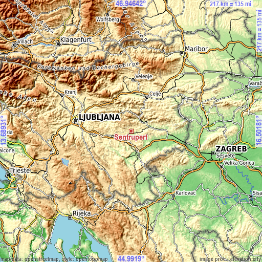Topographic map of Šentrupert