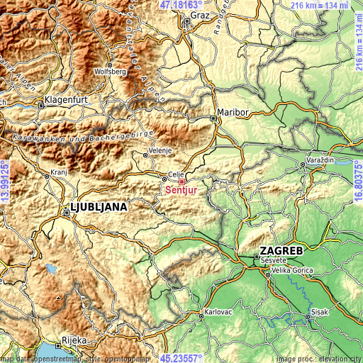 Topographic map of Šentjur