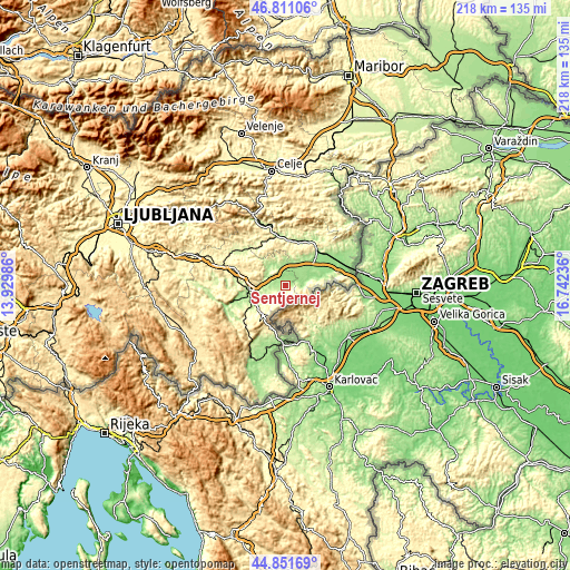 Topographic map of Šentjernej