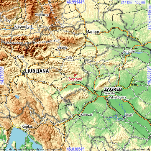 Topographic map of Senovo