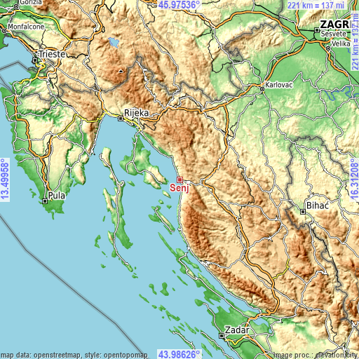 Topographic map of Senj