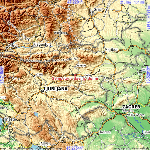 Topographic map of Šempeter v Savinj. Dolini