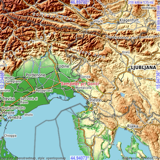 Topographic map of Šempeter pri Gorici