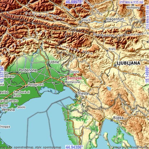 Topographic map of Šempas