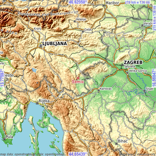 Topographic map of Semič