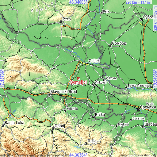 Topographic map of Semeljci