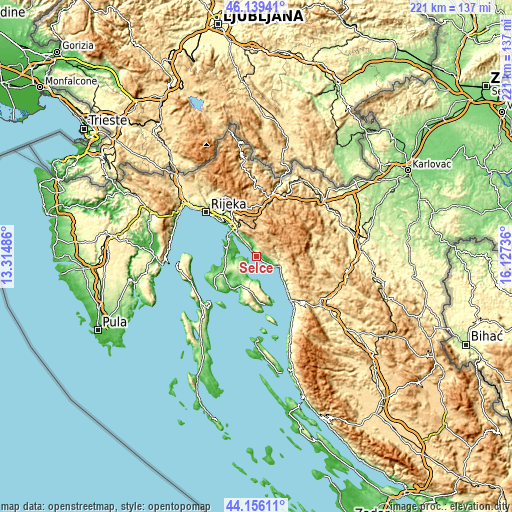 Topographic map of Selce