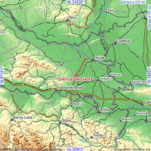 Topographic map of Satnica Ðakovačka