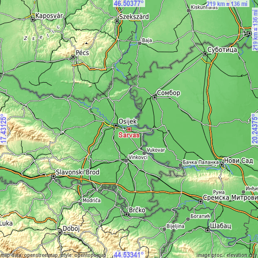 Topographic map of Sarvaš